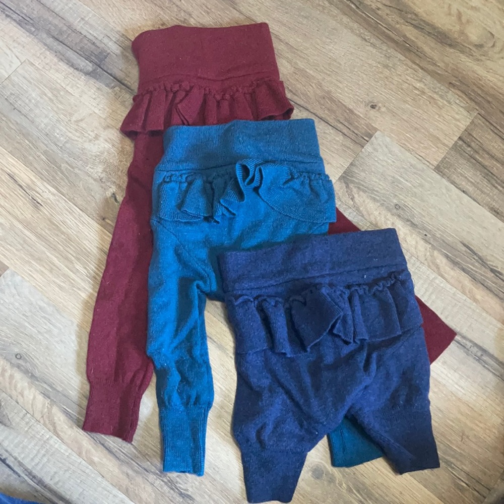 Set of 3 wool diaper covers; one shortie, 2 pants